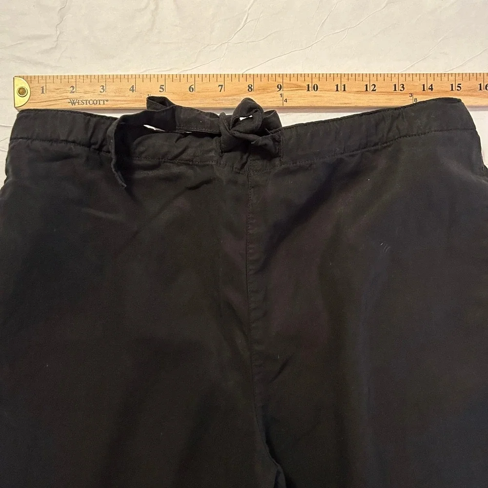 Zara Linen Blend Pants Elastic Waist Tie Crop Black M‎ Good